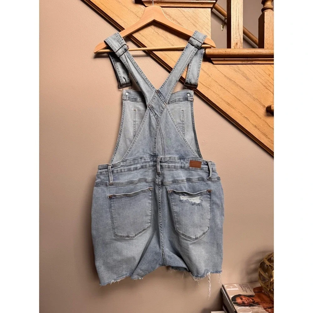 Judy Blue Women 1XL Distressed Denim Shortalls Overalls Light Wash Streetwear - Picture 3 of 8